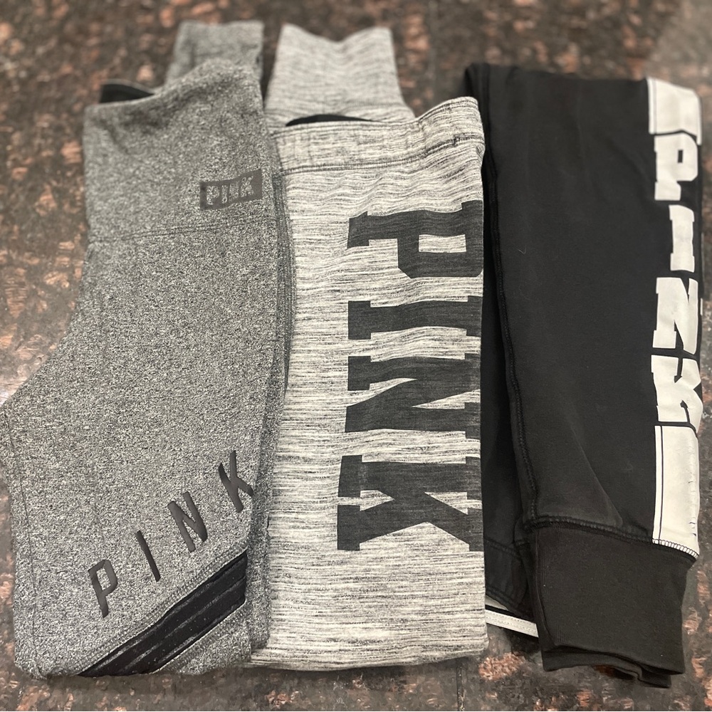 PINK Victoria's Secret Gray and Black Joggers Trio
